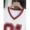 imageWomens Jersey Oversized Graphic Y2K T Shirts Number Print V Neck Drop Shoulder Streetwear Tee TopsRed