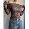 imageWomens Leopard Off The Shoulder T Shirt Long Sleeve Slim Fit Cheetah Y2K Tee Going Out TopsCoffee Brown