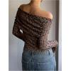 imageWomens Leopard Off The Shoulder T Shirt Long Sleeve Slim Fit Cheetah Y2K Tee Going Out TopsCoffee Brown