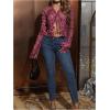 imageWomens Leopard Sheer Tops Bell Sleeve Tie Front V Neck T Shirt Vintage Party Y2K Clothes Going Out TopPink