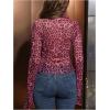 imageWomens Leopard Sheer Tops Bell Sleeve Tie Front V Neck T Shirt Vintage Party Y2K Clothes Going Out TopPink
