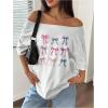 imageWomens Off The Shoulder Tops Floral Graphic Oversized Tshirts Shirts Y2k Summer Tops TrendyBow White