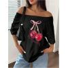imageWomens Off The Shoulder Tops Floral Graphic Oversized Tshirts Shirts Y2k Summer Tops TrendyCherry Black
