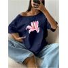 imageWomens Off The Shoulder Tops Floral Graphic Oversized Tshirts Shirts Y2k Summer Tops TrendyFloral Deep Blue