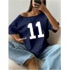 imageWomens Off The Shoulder Tops Floral Graphic Oversized Tshirts Shirts Y2k Summer Tops TrendyNumber Deep Blue