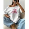 imageWomens Off The Shoulder Tops Floral Graphic Oversized Tshirts Shirts Y2k Summer Tops TrendyPink and White