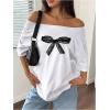imageWomens Off The Shoulder Tops Floral Graphic Oversized Tshirts Shirts Y2k Summer Tops TrendyWhite Bow