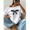 imageWomens Off The Shoulder Tops Floral Graphic Oversized Tshirts Shirts Y2k Summer Tops TrendyWhite Bow