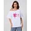 imageWomens Off The Shoulder Tops Floral Graphic Oversized Tshirts Shirts Y2k Summer Tops TrendyWhite Floral