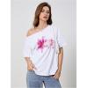 imageWomens Off The Shoulder Tops Floral Graphic Oversized Tshirts Shirts Y2k Summer Tops TrendyWhite Floral