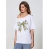 imageWomens Off The Shoulder Tops Floral Graphic Oversized Tshirts Shirts Y2k Summer Tops TrendyWhite Green Bow