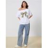imageWomens Off The Shoulder Tops Floral Graphic Oversized Tshirts Shirts Y2k Summer Tops TrendyWhite Green Bow