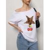 imageWomens Off The Shoulder Tops Floral Graphic Oversized Tshirts Shirts Y2k Summer Tops TrendyWhite Star