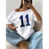 imageWomens Off The Shoulder Tops Floral Graphic Oversized Tshirts Shirts Y2k Summer Tops TrendyWhite and Blue