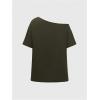 imageWomens Off The Shoulder Tops Graphic Goth Tee Y2k Vintage Asymmetrical Neck Oversized T ShirtsArmy Green