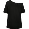 imageWomens Off The Shoulder Tops Graphic Goth Tee Y2k Vintage Asymmetrical Neck Oversized T ShirtsBlack