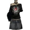 imageWomens Off The Shoulder Tops Graphic Goth Tee Y2k Vintage Asymmetrical Neck Oversized T ShirtsBlack Patterned