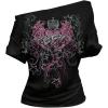 imageWomens Off The Shoulder Tops Graphic Goth Tee Y2k Vintage Asymmetrical Neck Oversized T ShirtsBlack Purple