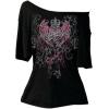 imageWomens Off The Shoulder Tops Graphic Goth Tee Y2k Vintage Asymmetrical Neck Oversized T ShirtsBlack Purple