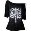 imageWomens Off The Shoulder Tops Graphic Goth Tee Y2k Vintage Asymmetrical Neck Oversized T ShirtsBones Black