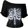 imageWomens Off The Shoulder Tops Graphic Goth Tee Y2k Vintage Asymmetrical Neck Oversized T ShirtsBones Black