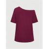 imageWomens Off The Shoulder Tops Graphic Goth Tee Y2k Vintage Asymmetrical Neck Oversized T ShirtsBurgundy Black