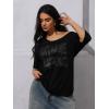 imageWomens Off The Shoulder Tops Graphic Goth Tee Y2k Vintage Asymmetrical Neck Oversized T ShirtsDeep Black