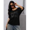 imageWomens Off The Shoulder Tops Graphic Goth Tee Y2k Vintage Asymmetrical Neck Oversized T ShirtsDeep Black