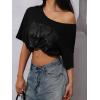 imageWomens Off The Shoulder Tops Graphic Goth Tee Y2k Vintage Asymmetrical Neck Oversized T ShirtsDeep Black