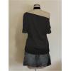 imageWomens Off The Shoulder Tops Graphic Goth Tee Y2k Vintage Asymmetrical Neck Oversized T ShirtsGoth Black