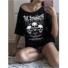imageWomens Off The Shoulder Tops Graphic Goth Tee Y2k Vintage Asymmetrical Neck Oversized T ShirtsGoth Black