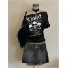 imageWomens Off The Shoulder Tops Graphic Goth Tee Y2k Vintage Asymmetrical Neck Oversized T ShirtsGoth Black