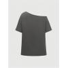 imageWomens Off The Shoulder Tops Graphic Goth Tee Y2k Vintage Asymmetrical Neck Oversized T ShirtsGrey