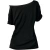 imageWomens Off The Shoulder Tops Graphic Goth Tee Y2k Vintage Asymmetrical Neck Oversized T ShirtsPatterned Black