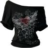imageWomens Off The Shoulder Tops Graphic Goth Tee Y2k Vintage Asymmetrical Neck Oversized T ShirtsPatterned Black