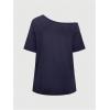 imageWomens Off The Shoulder Tops Graphic Goth Tee Y2k Vintage Asymmetrical Neck Oversized T ShirtsRoyal Blue