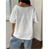 imageWomens Oversized Off The Shoulder Graphic Tees Letter Bow Print Short Sleeve T Shirt Y2K TopsBlue Number