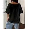 imageWomens Oversized Off The Shoulder Graphic Tees Letter Bow Print Short Sleeve T Shirt Y2K TopsBow Black
