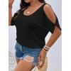 imageWomens Plus Size Cold Shoulder Cut Out Tee Half Sleeve Scoop Neck Loose TShirtBlack