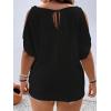 imageWomens Plus Size Cold Shoulder Cut Out Tee Half Sleeve Scoop Neck Loose TShirtBlack