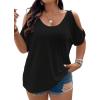 imageWomens Plus Size Cold Shoulder Cut Out Tee Half Sleeve Scoop Neck Loose TShirtBlack