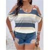 imageWomens Plus Size Cold Shoulder Cut Out Tee Half Sleeve Scoop Neck Loose TShirtMulticolor