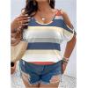 imageWomens Plus Size Cold Shoulder Cut Out Tee Half Sleeve Scoop Neck Loose TShirtMulticolor