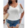 imageWomens Plus Size Cold Shoulder Cut Out Tee Half Sleeve Scoop Neck Loose TShirtSolid White