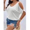 imageWomens Plus Size Cold Shoulder Cut Out Tee Half Sleeve Scoop Neck Loose TShirtSolid White