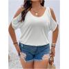 imageWomens Plus Size Cold Shoulder Cut Out Tee Half Sleeve Scoop Neck Loose TShirtSolid White