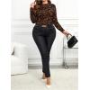 imageWomens Plus Size Leopard Tops Mock Neck Long Sleeve T Shirts Slim Fit Base Layer TopsCoffee Brown