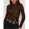 imageWomens Plus Size Leopard Tops Mock Neck Long Sleeve T Shirts Slim Fit Base Layer TopsCoffee Brown