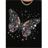 imageWomens Sequin Glitter Butterfly Graphic Tees Short Sleeve Crewneck T Shirt Casual Y2K TopsBlack Graphic