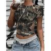 imageWomens Y2k Camo Maple Leaf Print Crop T Shirts Crew Neck Short Sleeve Slim Fit Tops Grunge Going OutBlack